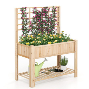 Raised Garden Bed with Trellis Wooden Elevated Planter Box with Legs-Natural - Color: Natural D681-GT4441NA Raised Garden Bed with Trellis Wooden Elevated Planter Box with Legs-Natural - Color: Natural D681-GT4441NA