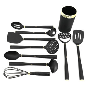 Gibson Home Hampsbridge 10 Piece Nylon Kitchen Tool Set and Utensil Crock in Black and Gold D970-138516.10 Gibson Home Hampsbridge 10 Piece Nylon Kitchen Tool Set and Utensil Crock in Black and Gold D970-138516.10