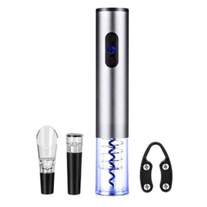 Brentwood Electric Wine Bottle Opener with Foil Cutter, Vacuum Stopper, and Aerator Pourer in Silver D970-WA-2001S Brentwood Electric Wine Bottle Opener with Foil Cutter, Vacuum Stopper, and Aerator Pourer in Silver D970-WA-2001S