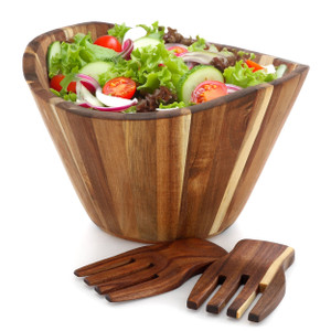 MegaChef Large Acacia Wood Salad Bowl with Serving Utensils D970-MC-WBOWL1 MegaChef Large Acacia Wood Salad Bowl with Serving Utensils D970-MC-WBOWL1