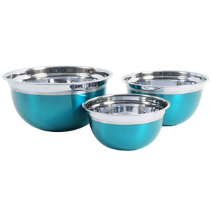 Oster Rosamond 3 Piece Stainless Steel Round Mixing Bowls in Turquoise D970-109499.03 Oster Rosamond 3 Piece Stainless Steel Round Mixing Bowls in Turquoise D970-109499.03