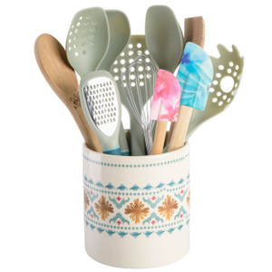 Spice by Tia Mowry Savory Saffron 12 Piece Wood and Nylon Kitchen Tool Set with Ceramic Crock D970-96258.12