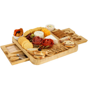 MegaChef Bamboo Charcuterie Cheese Board Set with Ramekins and Slide Out Cutlery Drawer D970-MC-B117 MegaChef Bamboo Charcuterie Cheese Board Set with Ramekins and Slide Out Cutlery Drawer D970-MC-B117