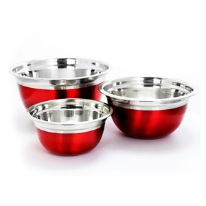 Oster Rosamond 3 Piece Stainless Steel Round Mixing Bowls in Red D970-109498.03 Oster Rosamond 3 Piece Stainless Steel Round Mixing Bowls in Red D970-109498.03