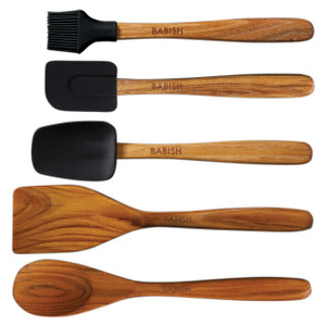 Babish 5 Piece Wood and Silicone Essential Kitchen Tool Set in Brown D970-142420.05 Babish 5 Piece Wood and Silicone Essential Kitchen Tool Set in Brown D970-142420.05
