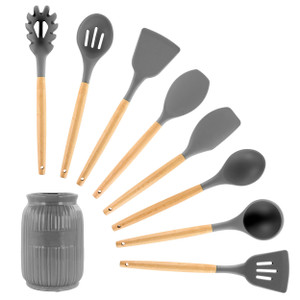 MegaChef Gray Silicone and Wood Cooking Utensils, Set of 9 D970-MGSP-450 MegaChef Gray Silicone and Wood Cooking Utensils, Set of 9 D970-MGSP-450