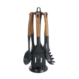 MegaChef Black Nylon Cooking Utensils with Wood Design, Set of 7 D970-MGNP-711 MegaChef Black Nylon Cooking Utensils with Wood Design, Set of 7 D970-MGNP-711