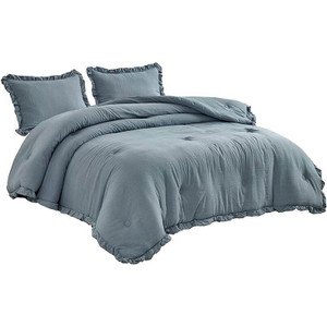 Queen Oversized Blue Ruffled Edge Microfiber Comforter Set Q280-AQQU6399 Queen Oversized Blue Ruffled Edge Microfiber Comforter Set Q280-AQQU6399