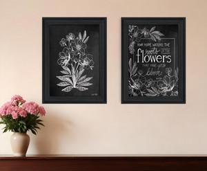 Set Of Two Vintage Chalkboard Blooms Black Framed Print Wall Art N270-407974 Set Of Two Vintage Chalkboard Blooms Black Framed Print Wall Art N270-407974