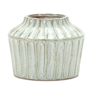 6" Ivory Ribbed Round Terracotta Table Vase N270-516244 6" Ivory Ribbed Round Terracotta Table Vase N270-516244