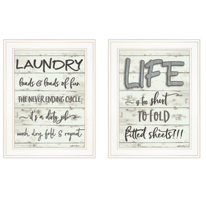Set Of Two Loads of Fun 1 White Framed Print Bathroom Wall Art N270-407106