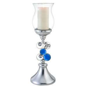 21" Silver and Blue Faux Crystal Bling Hurricane Candle Holder N270-468339 21" Silver and Blue Faux Crystal Bling Hurricane Candle Holder N270-468339