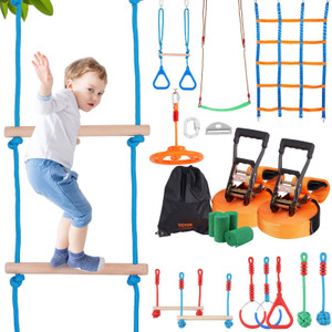 VEVOR Ninja Warrior Obstacle Course for Kids, 2 x 65 ft Weatherproof Slacklines, 500lbs Weight Capa E415-RZX652YC12J04XE08V0 VEVOR Ninja Warrior Obstacle Course for Kids, 2 x 65 ft Weatherproof Slacklines, 500lbs Weight Capa E415-RZX652YC12J04XE08V0