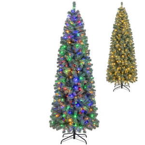 7.5 Feet Pre-Lit Blue Artificial Christmas Tree Slim with 9 Lighting Modes-7.5 ft - Color: Blue - S D681-CM24776US-L