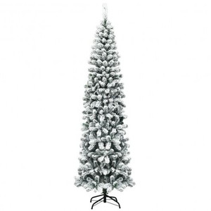 7.5 Feet Unlit Hinged Snow Flocked Artificial Pencil Christmas Tree with 641 Tips B593-CM22873