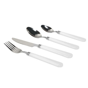 Gibson Sensations II 16 Piece Stainless Steel Flatware Set with White Handles and Chrome Caddy D970-53382.16 Gibson Sensations II 16 Piece Stainless Steel Flatware Set with White Handles and Chrome Caddy D970-53382.16