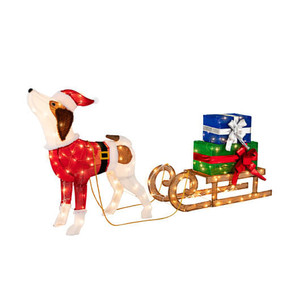 Outdoor Pre-lit Xmas Dog and Sleigh with 170 Warm Bright Lights for Porch - Color: Multicolor D681-CM24279US