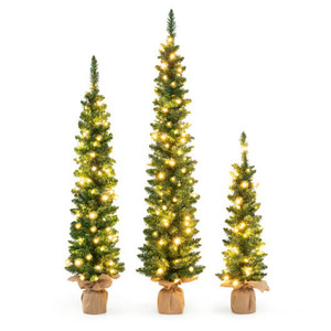Set of 3 Pre-Lit Artificial Christmas Trees with 415 Green Branch Tips - Color: Green - Size: 3/4/5 D681-CM25003US