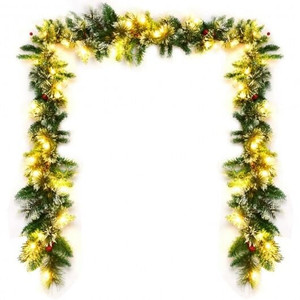 9 Feet Pre-lit Snow Flocked Tips Christmas Garland with Red Berries B593-CM22831