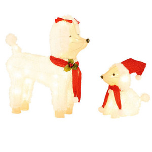 Pre-lit Mama and Baby Poodle Dogs with 60 Warm White LED Lights D681-CM24905US