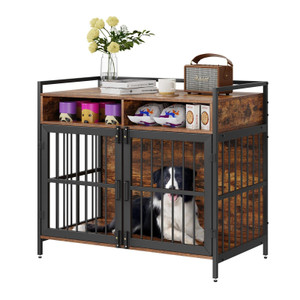 Furniture Style Dog Crate with Storage, 41 inch Dog Crate Furniture Large Breed with Double Doors,  E415-ZWJJSGLZSJSG7B2WZV0