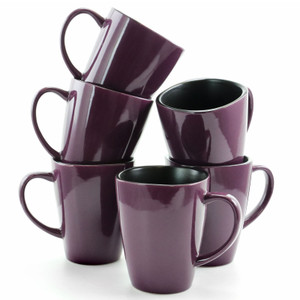 Elama Mulberry 14 oz Stoneware Mugs in Purple, Set of 6 D970-EL-MULBERRY-6PC-CUPS
