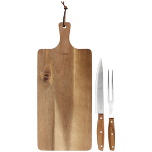 Gibson Elite 3 Piece Acacia Wood Serving Board with Carving Knife and Fork in Brown D970-143828.03