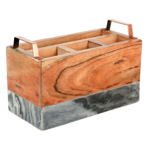 Laurie Gates California Designs Grey Marble and Acacia Wood Salad Server Holder D970-124648.01