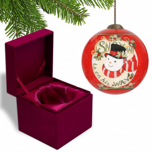 Festive Snowman on his way Hand Painted Mouth Blown Glass Ornament N270-477478