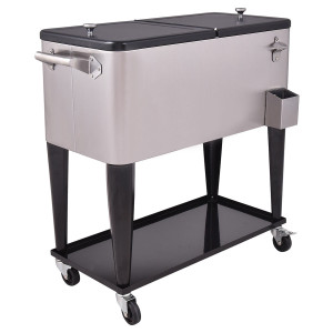 80 Quart Patio Rolling Stainless Steel Ice Beverage Cooler - Color: Gray D681-OP3305