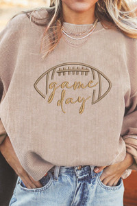 Apricot Rugby Game Day Embroidered Corduroy Sweatshirt T543-8791264985330