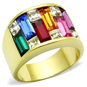 TK1397 - IP Gold(Ion Plating) Stainless Steel Ring with Top Grade Crystal  in Multi Color A874-TK1397