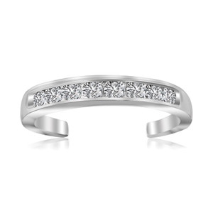 Sterling Silver Rhodium Finished Toe Ring with White Tone Cubic Zirconia Accents P150-67658