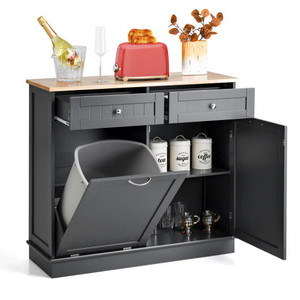 Rubber Wood Kitchen Trash Cabinet with Single Trash Can Holder and Adjustable Shelf-Gray - Color: G D681-KC54756GR