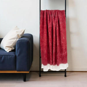 52" X 67" Red and White Woven Wool Blend Throw Blanket N270-529168