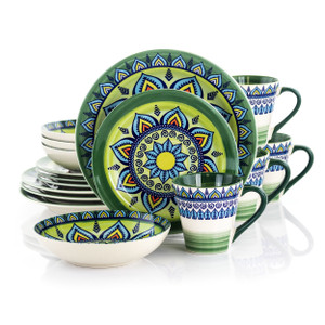 Elama Zen Green Mozaik 16 Piece Luxurious Stoneware Dinnerware with Complete Setting for 4, 16pc D970-ELM-ZEN-GREEN-MOZAIK Elama Zen Green Mozaik 16 Piece Luxurious Stoneware Dinnerware with Complete Setting for 4, 16pc D970-ELM-ZEN-GREEN-MOZAIK