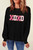 Black Chenille XOXO Patched Drop Shoulder Valentines Pullover Sweatshirt T543-8793139970290