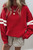 Fiery Red Varsity Striped Detail Drop Shoulder Oversized Sweatshirt T543-8786247418098