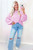 Pink Raw Edge Ribbed Detail Drop Shoulder Sweater T543-8793124012274