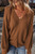 Camel Ribbed Knit Drop Sleeve V Neck Loose Fit Sweater T543-8797464953074