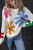 White Colorful Big Flower Pattern Crewneck Sweater T543-8797424550130