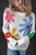 White Colorful Big Flower Pattern Crewneck Sweater T543-8797424550130