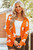 Orange Floral Print Knitted Open Front Loose Cardigan T543-8783383232754
