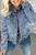 Beau Blue Ruffle Raw Hem Flap Pockets Denim Jacket T543-8779841306866