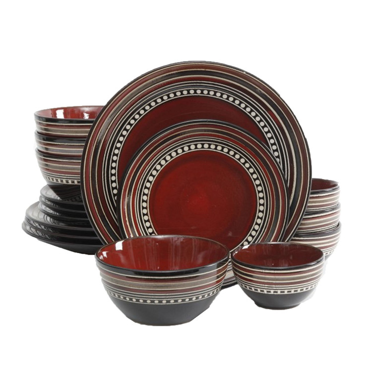 Gibson Elite Café Versailles 16 Piece Double Bowl Dinnerware Set - Red D970-92744.16