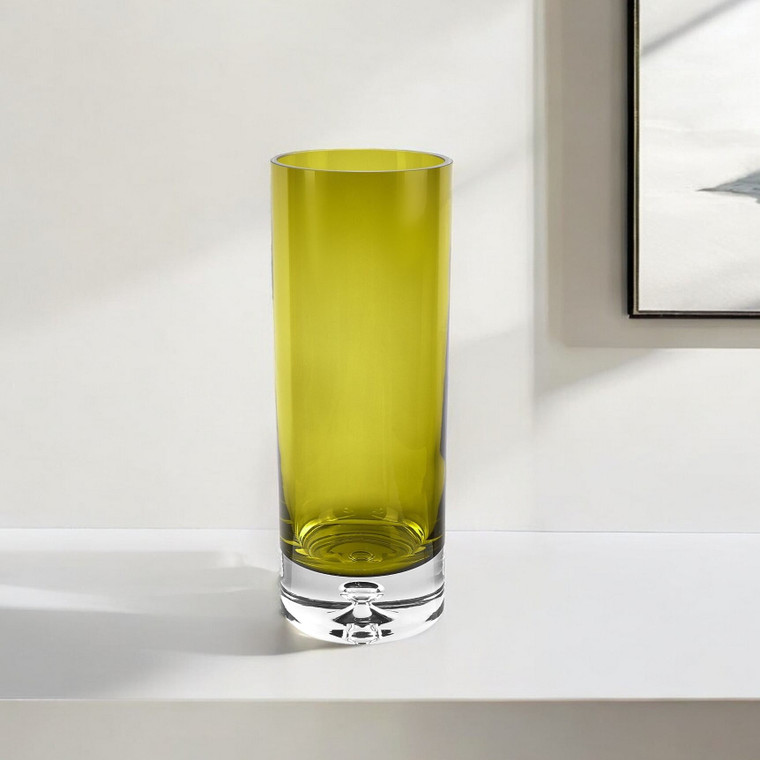 11" Green Crystal Glass Cylinder Table Vase N270-484493