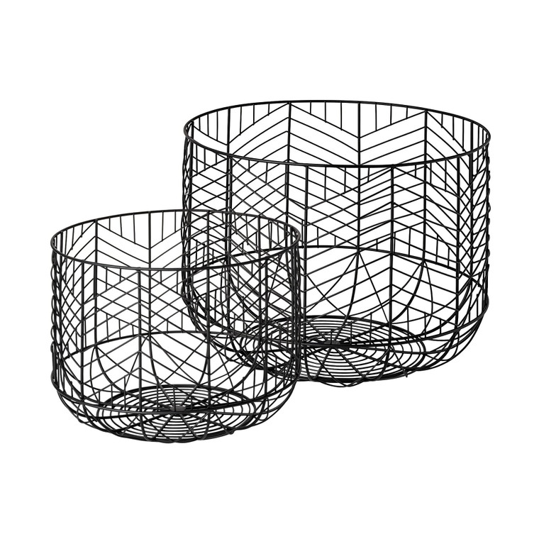Set Of Two Black Metal Wire Chevron Bowls N270-392173