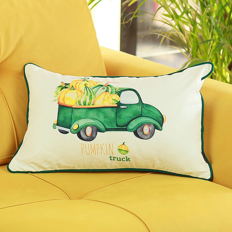 Green Pumpkin Truck LumbarThrow Pillow N270-399421