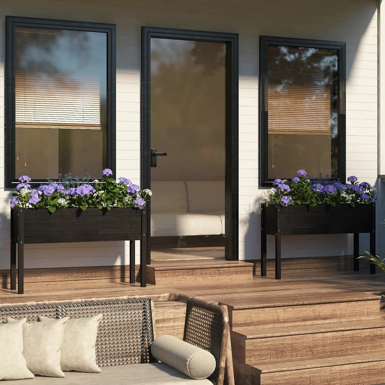 Planter Set of 2 Black Solid Pinewood 43.3 x 12.2 x 27.6 in A949-810838