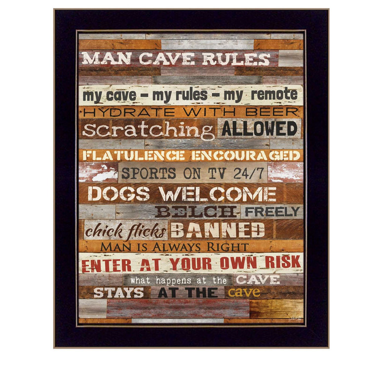 Man Cave Rules 2 Black Framed Print Wall Art N270-405174